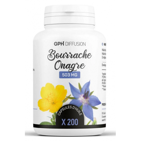 Huiles Bourrache Onagre Ecocert bio 503mg 200 capsules GPH Diffusion Onaturel