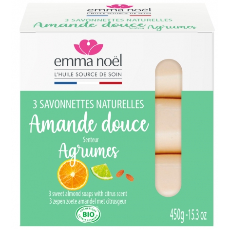 Emma Noël Pack 3 savonnettes Amande Douce senteur agrumes bio Emma Noël