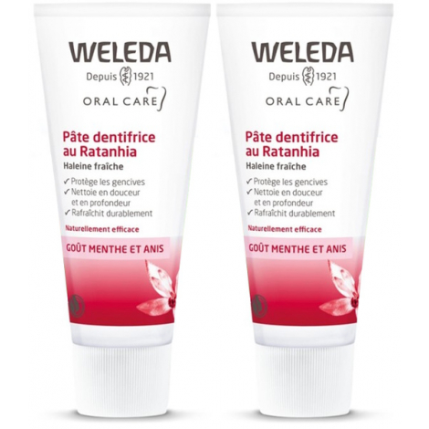 Weleda Duo Pâte dentifrice au Ratanhia 75mlx2 soit 150ml