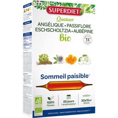 Super Diet Quatuor Angélique Passiflore Escholtzia Aubépine 20 ampoules de 15ml