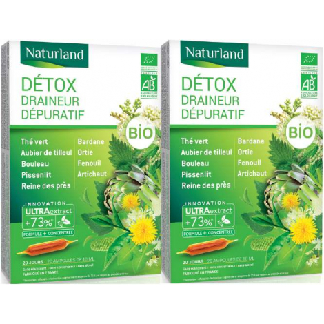 Detox Bio (association de 9 plantes*) Lot de 2 boîtes 20 ampoules Naturland Naturland