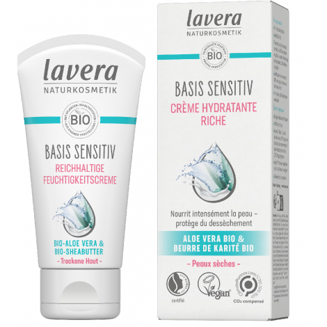 Lavera Crème hydratante riche Aloe Vera bio et Karité bio BASIS 50ml Onaturel