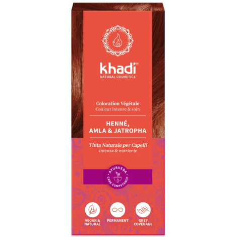 Khadi Coloration végétale Henné Amla et Jatropha cuivré 100 gr Khadi