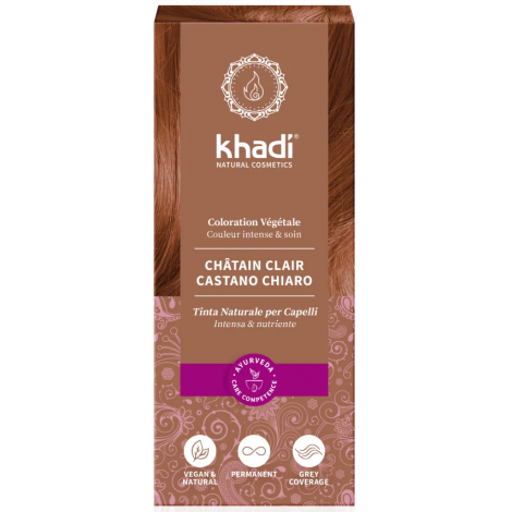 Khadi Coloration végétale Châtain Clair 100 g teinte capillaire végétale Onaturel