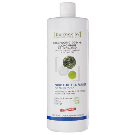 Dermaclay Shampooing Douche Provence Romarin Sauge Thym Argile blanche 1 litre Dermaclay