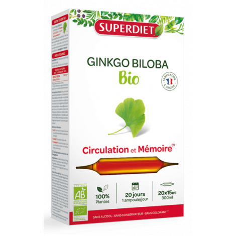 Super Diet Ginkgo Biloba Bio 20 ampoules de 15ml Super Diet