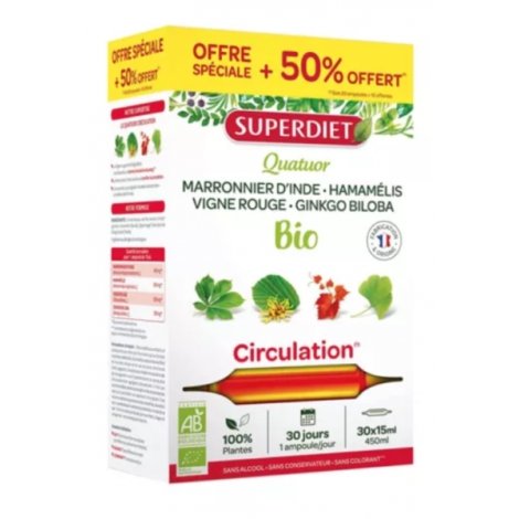 Super Diet Quatuor Circulation Bio 20 ampoules + 10 offertes x 15ml PROMO Super Diet
