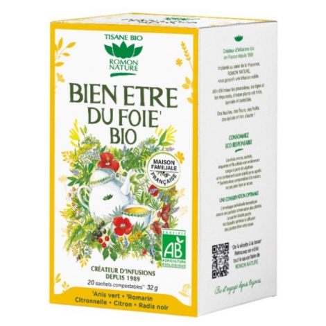 Romon Nature Tisane Bien être du foie Bio 20 sachets Romon Nature foie vésicule biliaire Onaturel