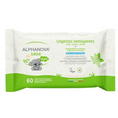 Alphanova 60 Lingettes Coton Biodégradables Amande douce Alphanova