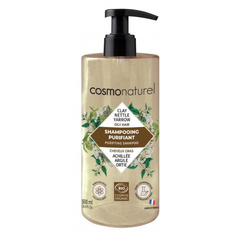 Cosmo Naturel Shampoing purifiant cheveux gras Argile ortie achillée 500ml Shampoing cheveux gras Argile ortie