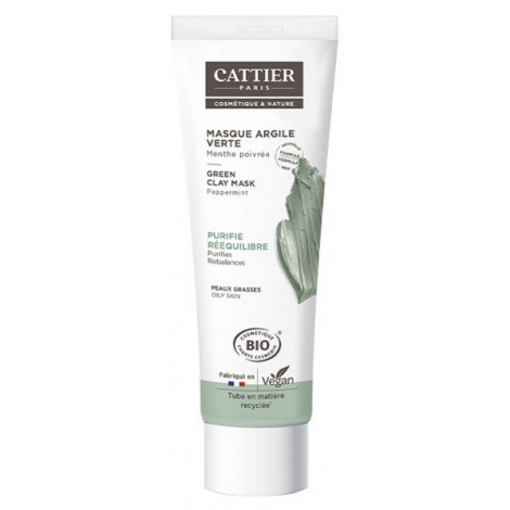 Cattier Masque argile verte Romarin et Menthe peau grasse en tube 100ml Onaturel