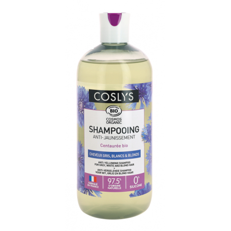 Coslys Shampoing anti jaunissement cheveux gris blancs et blonds Centaurée 500ml Onaturel
