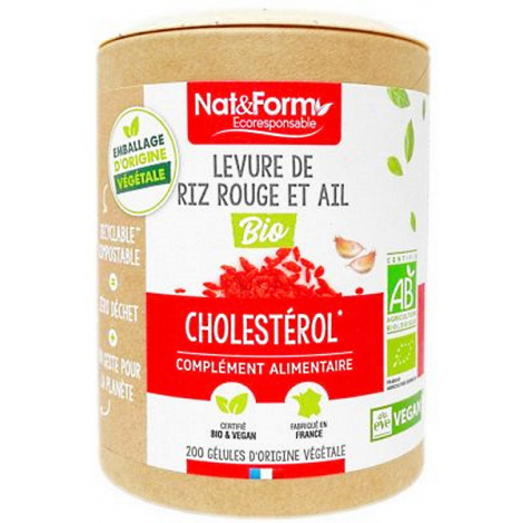 Nat et Form Levure de riz rouge bio et Ail bio 200 gélules Nat et Form