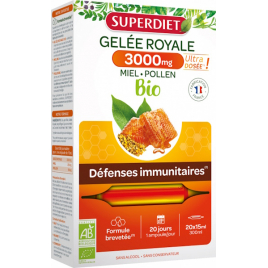 Super Diet Gelée Royale bio Miel Pollen 3000 mg 20 ampoules de 15ml Super Diet