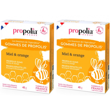 Propolia Gommes de Propolis Miel et Orange Lot de 2 boîtes de 45g Propolia