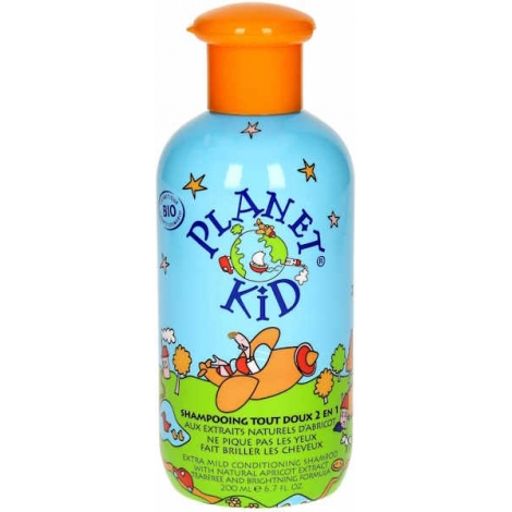 Planet Kid Shampoing Tout Doux 2 en 1 à l'Abricot 200ml formule toute douce ne pique pas les yeux Onaturel
