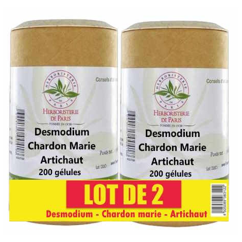 Herboristerie de paris Lot de 2 Desmodium Chardon marie Curcuma Artichaut 2x200 gélules Herboristerie De Paris