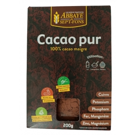 Abbaye de Sept Fons Cacao Pur 100% cacao non sucré 200g Abbaye de Sept Fons