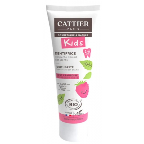Cattier Dentifrice enfants 2 à 6 ans sans fluor goût framboise 50ml Cattier