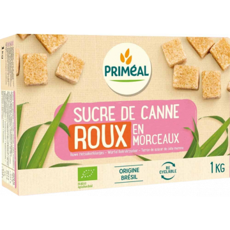 Primeal Sucre de canne roux en morceaux 1kg Onaturel