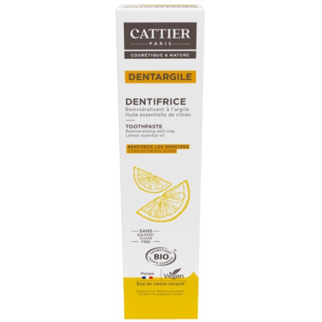 Cattier Dentifrice Dentargile reminéralisant au Citron gencives irritées 75ml Cattier
