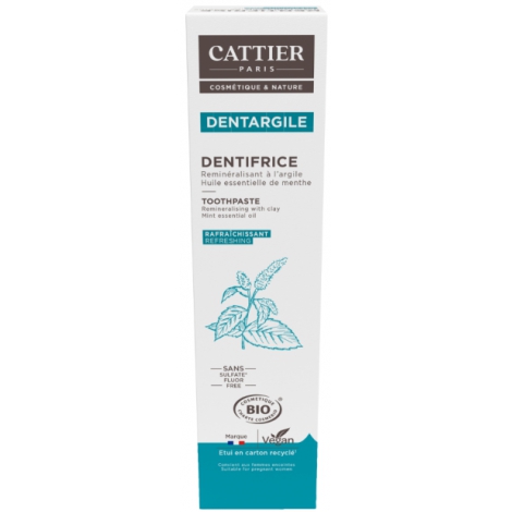 Cattier Dentifrice Dentargile reminéralisant Argile  Menthe rafraîchissant 75ml Cattier