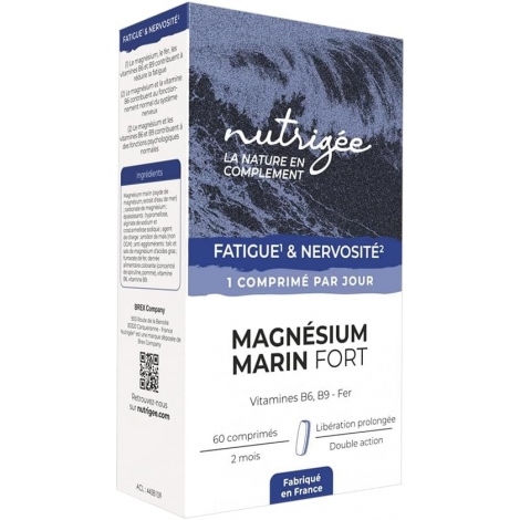 Nutrigee Magnésium Marin Fort, B6, B9, Fer 60 comprimés bi couche stress nervosité Onaturel